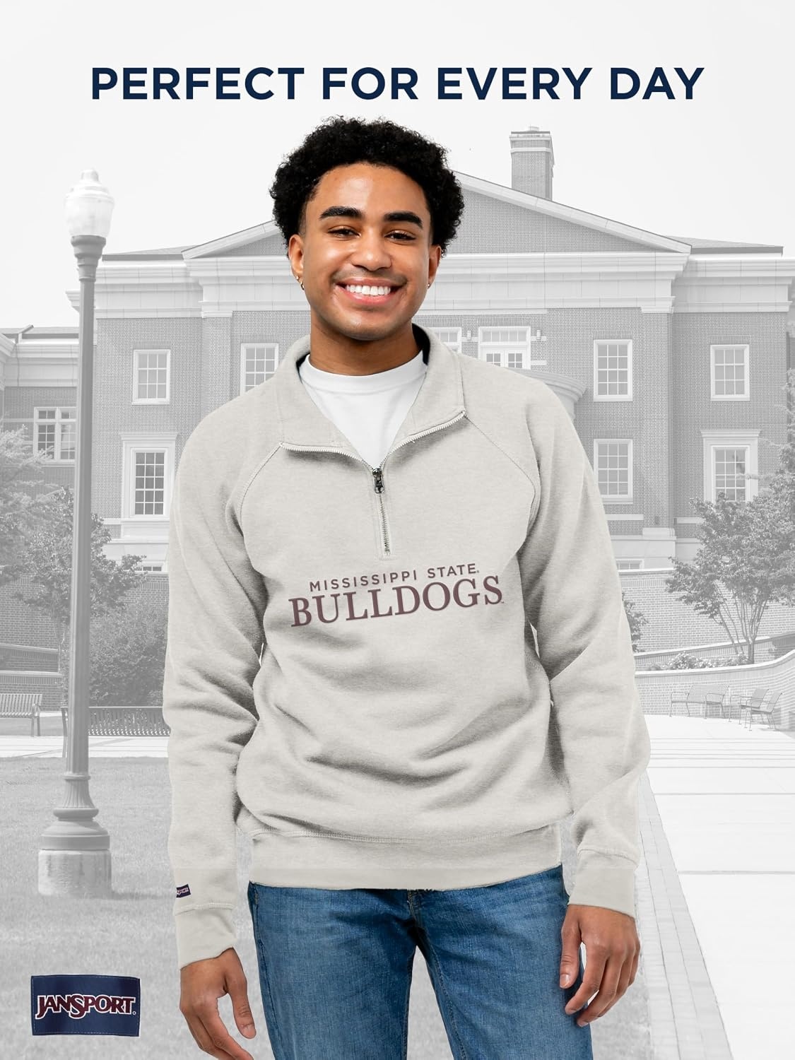 image:imageJanSport NCAA Officially Licensed Rival Quarter Zip Sweatshirt Long Sleeve Unisex CottonPolyester Blend StandUp CollarMississippi State Bulldogs