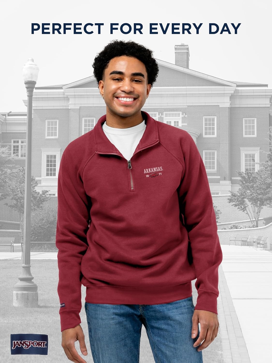 image:imageJanSport Unisex Adult NCAA Officially Licensed Rival Long Sleeve StandUp Collar Quarter Zip SweatshirtArkansas Razorbacks
