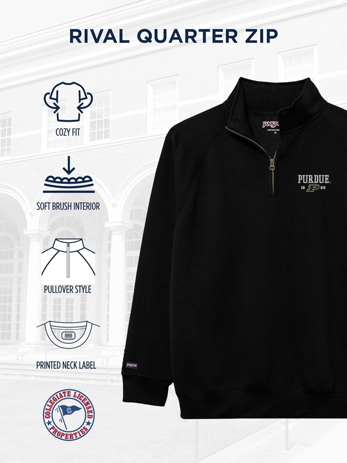 image:imageJanSport Unisex Adult NCAA Officially Licensed Rival Long Sleeve StandUp Collar Quarter Zip SweatshirtPurdue Boilermakers