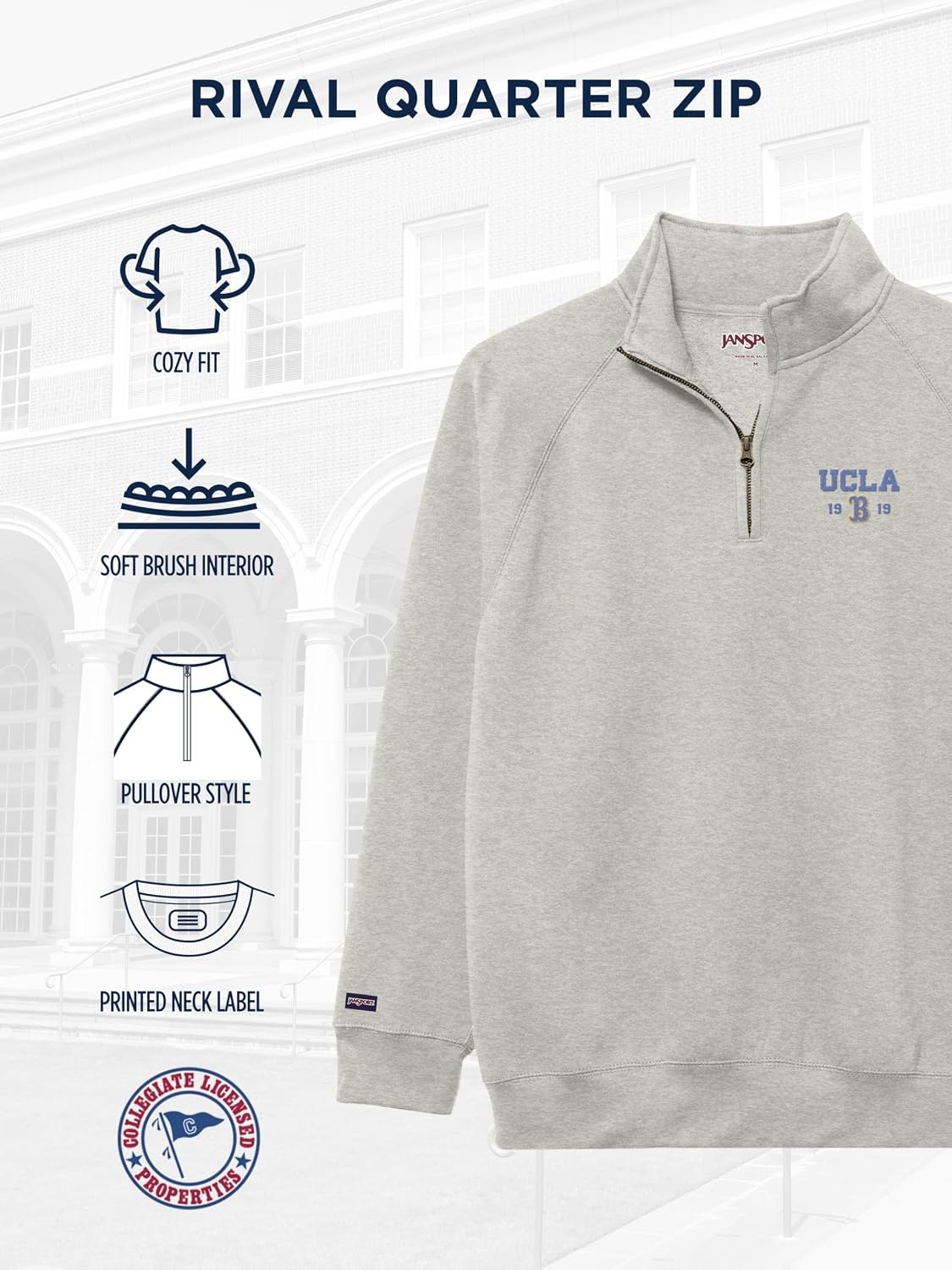 image:imageJanSport Unisex Adult NCAA Officially Licensed Rival Long Sleeve StandUp Collar Quarter Zip SweatshirtUCLA Bruins