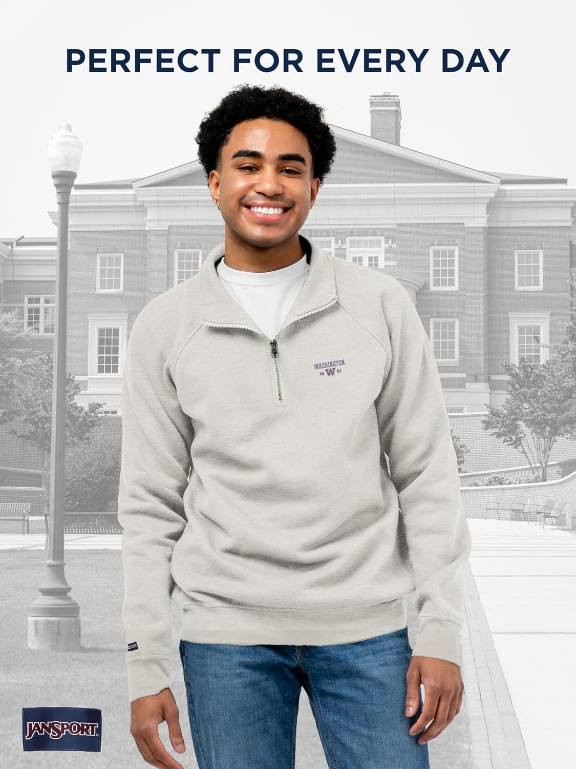 image:imageJanSport Unisex Adult NCAA Officially Licensed Rival Long Sleeve StandUp Collar Quarter Zip SweatshirtWashington Huskies