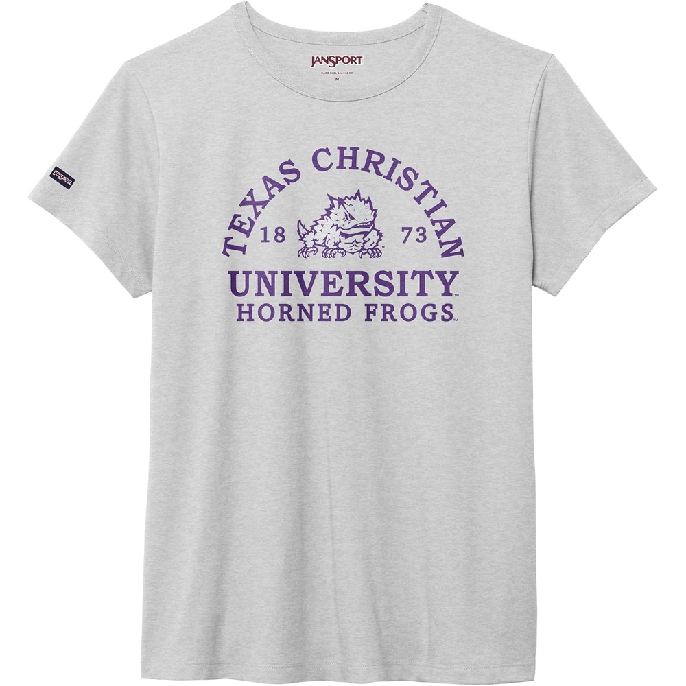 image:imageJanSport NCAA Officially Licensed Graduate Short Sleeve T Shirt for Women Soft amp Breathable CottonPolyester Blend Crewneck T Shirt with Graphic Detailing Everyday University Fan ApparelTCU Horned Frogs