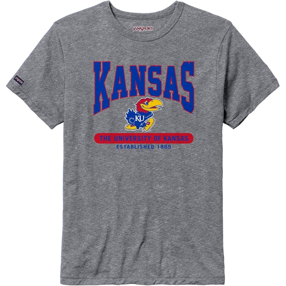 image:imageJanSport NCAA Officially Licensed Pregame Short Sleeve T Shirt for Men Soft amp Breathable Triblend Crewneck T ShirtKansas Jayhawks