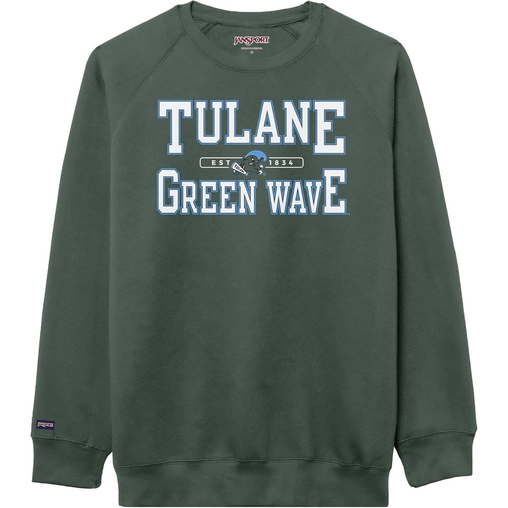 image:imageJanSport NCAA Officially Licensed Rival Crew Sweatshirt Long Sleeve Graphic Pullover for Men Women CottonPolyester BlendTulane Green Wave