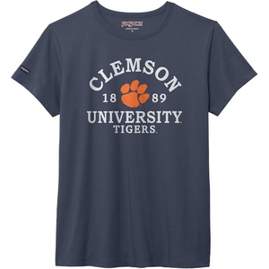 JanSport NCAA Officially Licensed Graduate Short Sleeve T Shirt for Women, Soft & Breathable Cotton-Polyester Blend Crewneck T Shirt with Graphic Detailing, Everyday University Fan Apparel(Clemson Tigers)