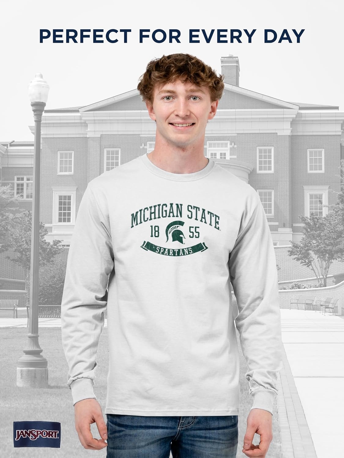 image:imageJanSport NCAA Officially Licensed Campus Long Sleeve T Shirt for Men Soft amp Breathable PreShrunk Cotton Crewneck T ShirtMichigan State Spartans