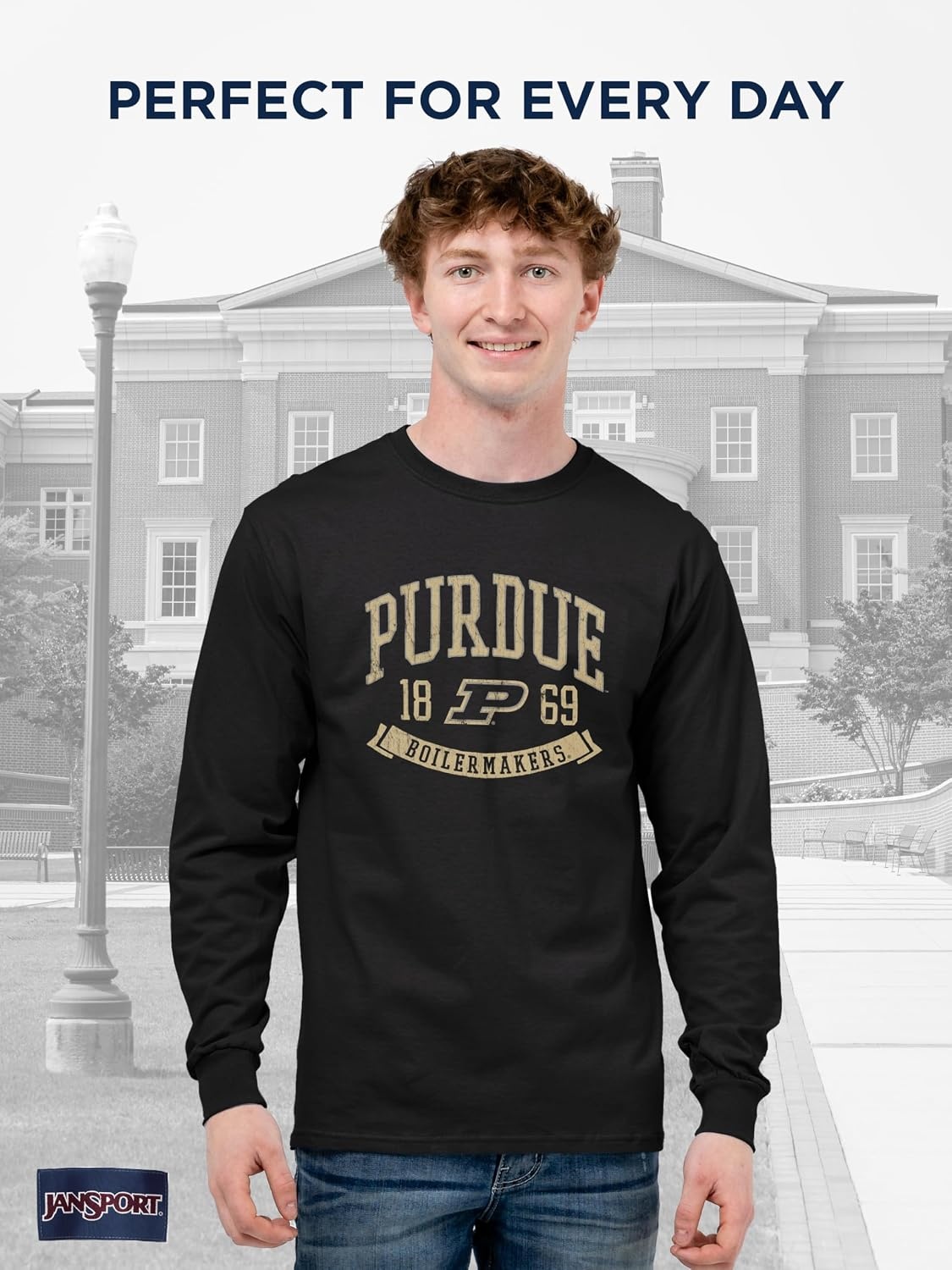 image:imageJanSport NCAA Officially Licensed Campus Long Sleeve T Shirt for Men Soft amp Breathable PreShrunk Cotton Crewneck T ShirtPurdue Boilermakers