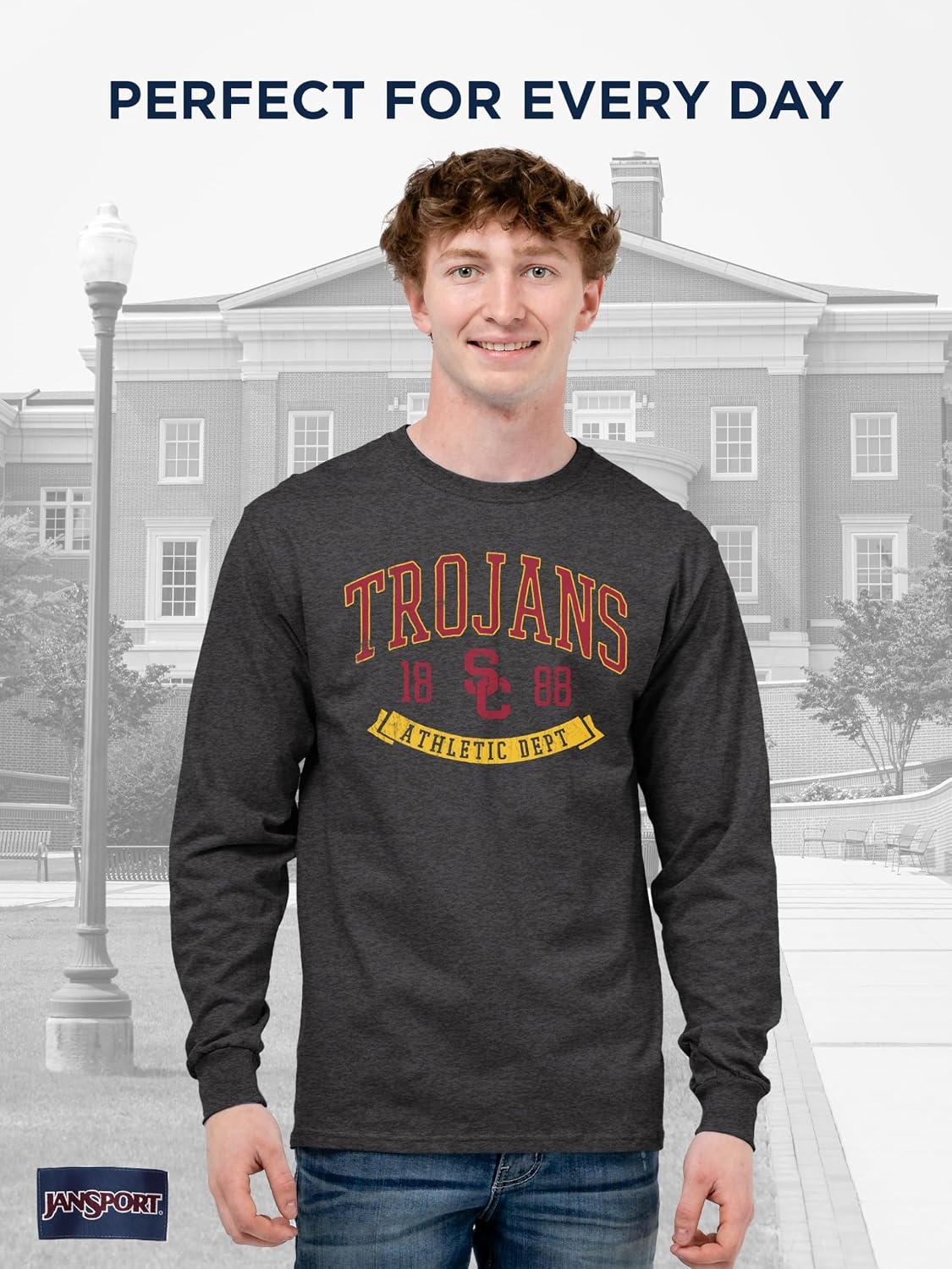 image:imageJanSport NCAA Officially Licensed Campus Long Sleeve T Shirt for Men Soft amp Breathable PreShrunk Cotton Crewneck T ShirtUSC Trojans