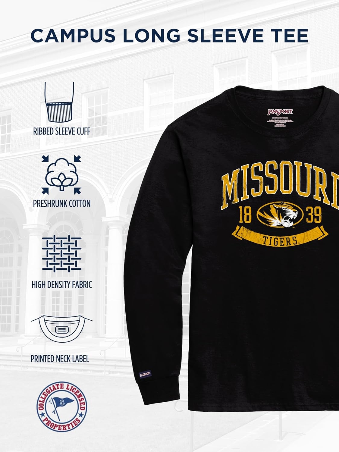 image:imageJanSport NCAA Officially Licensed Campus Long Sleeve T Shirt for Men Soft amp Breathable PreShrunk Cotton Crewneck T ShirtUtah Utes