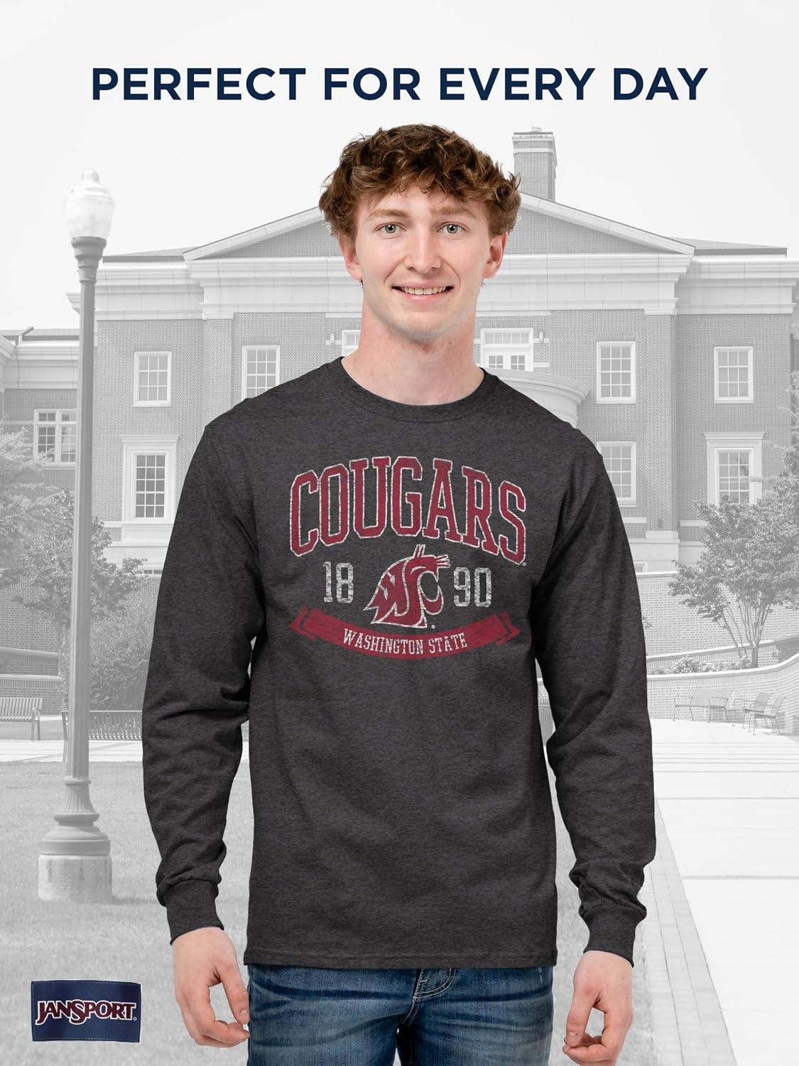 image:imageJanSport NCAA Officially Licensed Campus Long Sleeve T Shirt for Men Soft amp Breathable PreShrunk Cotton Crewneck T ShirtWashington State Cougars