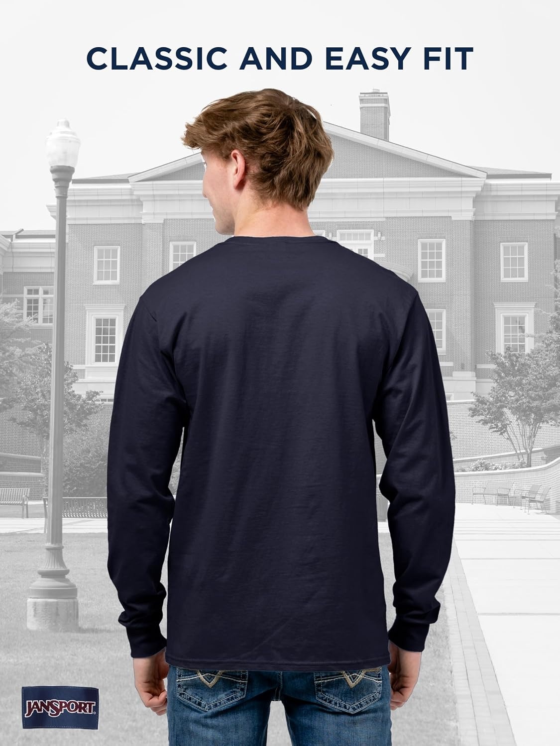 image:imageJanSport NCAA Officially Licensed Campus Long Sleeve T Shirt for Men Soft amp Breathable PreShrunk Cotton Crewneck T ShirtWest Virginia Mountaineers