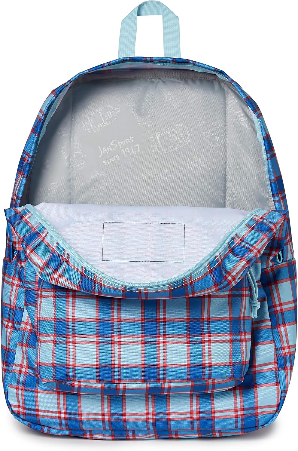 image:imageJanSport SuperBreak One Backpack Durable Lightweight Bag with 1 Main Compartment Front Utility Pocket with Builtin Organizer Premium Backpack Cyberspace GalaxyPlaid Vibes Sky High