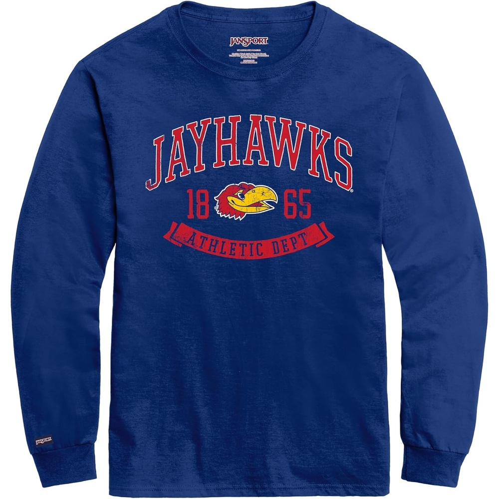 image:imageJanSport NCAA Officially Licensed Campus Long Sleeve T Shirt for Men Soft amp Breathable PreShrunk Cotton Crewneck T ShirtKansas Jayhawks