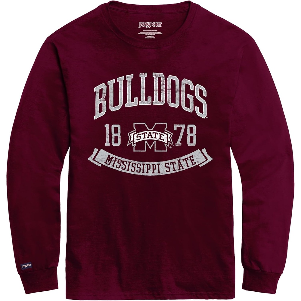 image:imageJanSport NCAA Officially Licensed Campus Long Sleeve T Shirt for Men Soft amp Breathable PreShrunk Cotton Crewneck T ShirtMississippi State Bulldogs