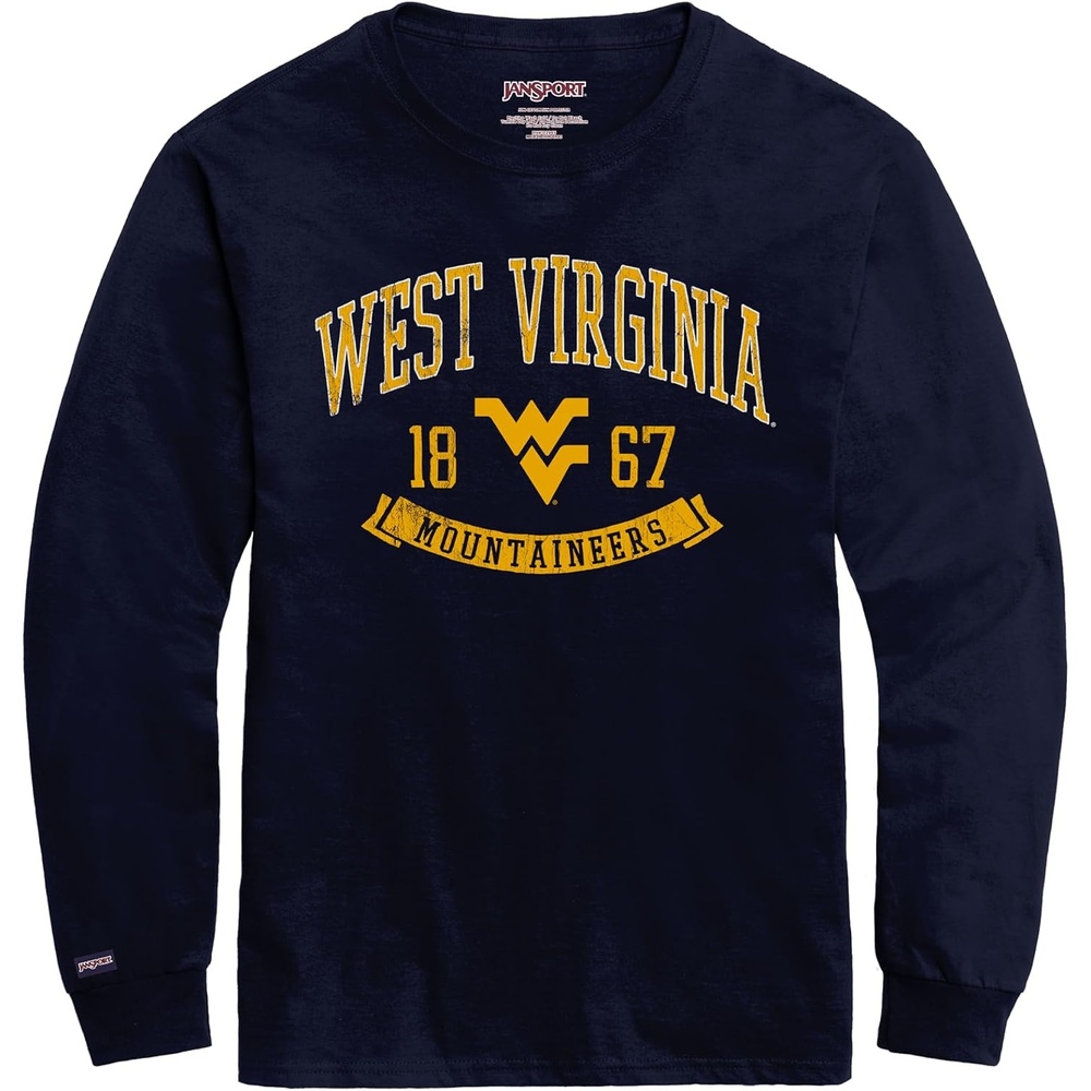 image:imageJanSport NCAA Officially Licensed Campus Long Sleeve T Shirt for Men Soft amp Breathable PreShrunk Cotton Crewneck T ShirtWest Virginia Mountaineers