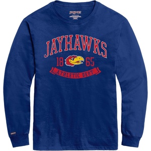 JanSport NCAA Officially Licensed Campus Long Sleeve T Shirt for Men, Soft & Breathable Pre-Shrunk Cotton Crewneck T Shirt(Kansas Jayhawks)