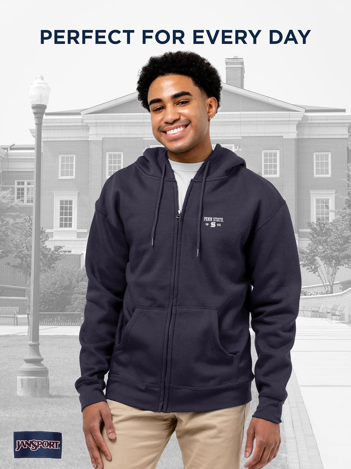 image:imageJanSport NCAA Officially Licensed Rival Full Zip Hood Long Sleeve Unisex Hoodie CottonPolyester Blend with DoubleLayered Fleece Hood amp ExtraDeep Front Pockets Adjustable Drawstring Navy