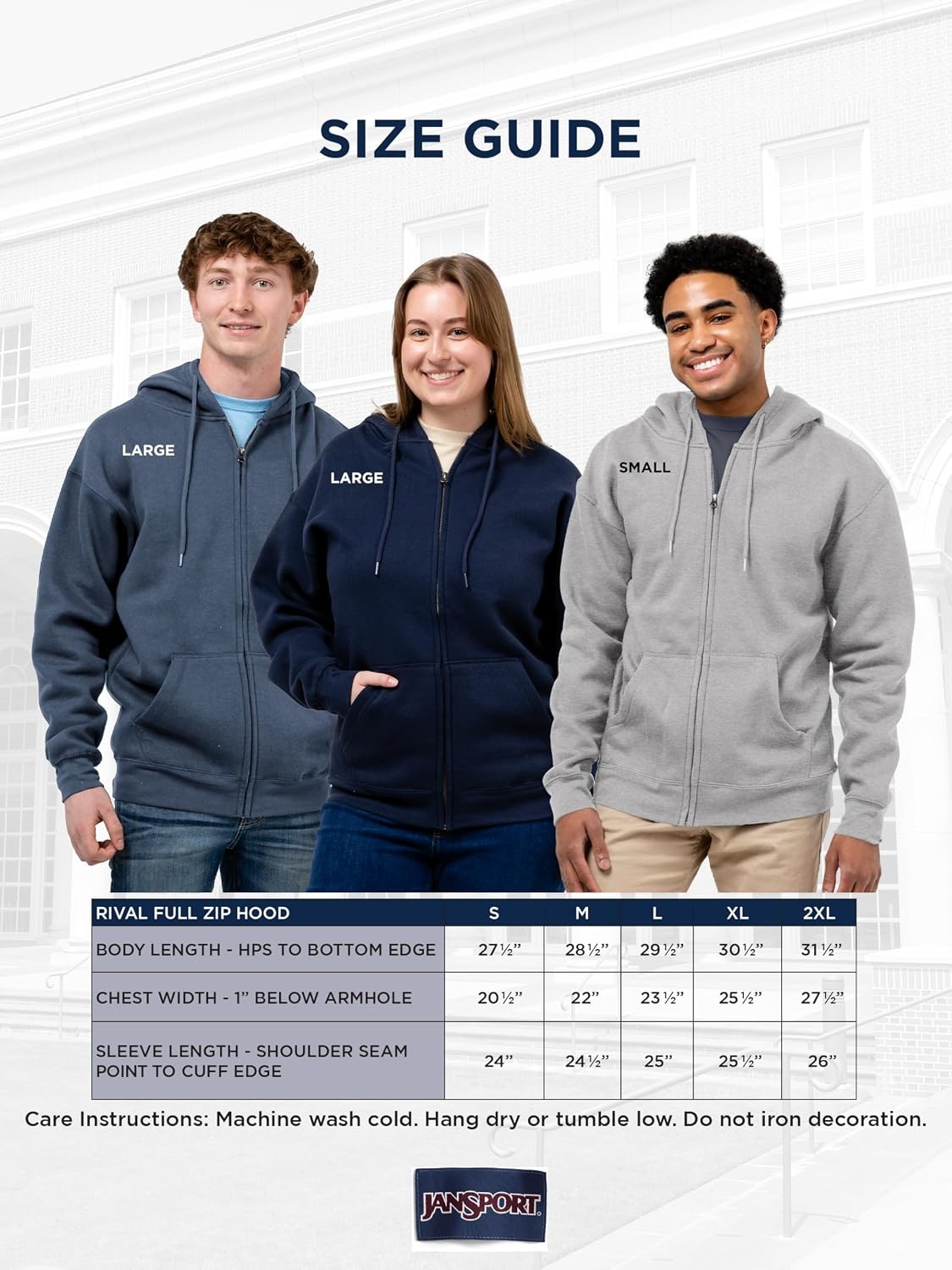 image:imageJanSport NCAA Officially Licensed Rival Full Zip Hood Long Sleeve Unisex Hoodie CottonPolyester Blend with DoubleLayered Fleece Hood amp ExtraDeep Front Pockets Adjustable Drawstring Navy