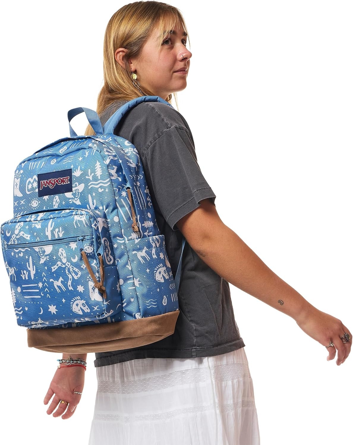 image:imageJanSport Right Pack Backpack Durable Daypack with Padded 15 Laptop Sleeve Spacious Main Compartment amp Integrated Water Bottle Pocket Misty RoseYeehaw and Horses Elemental BlueCream