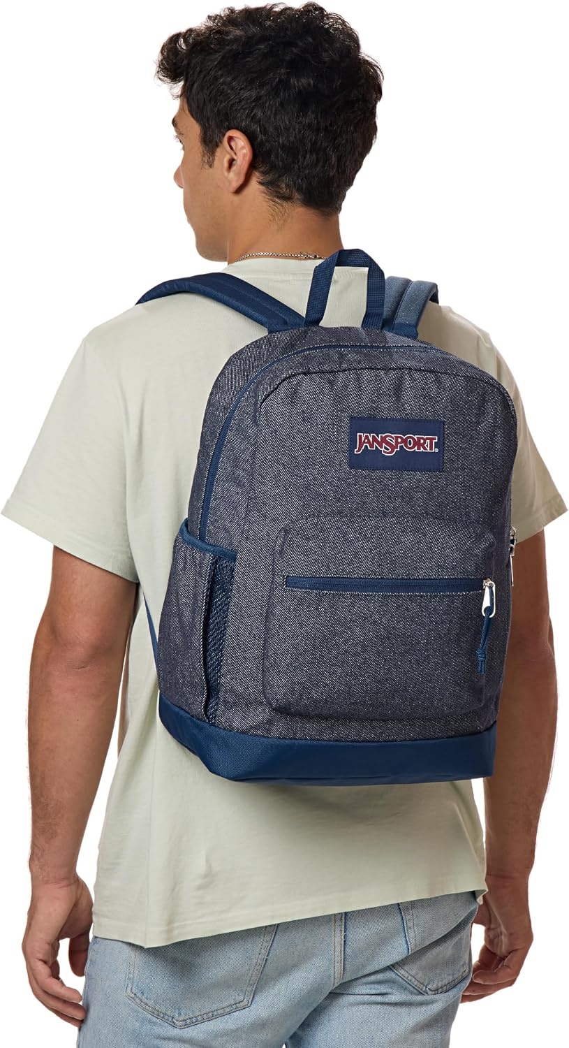 image:imageJanSport Cross Town Plus Remix Backpack Padded Back Panel Laptop Sleeve and Front Pocket Organizer Travertine CorduroyIndigo Denim