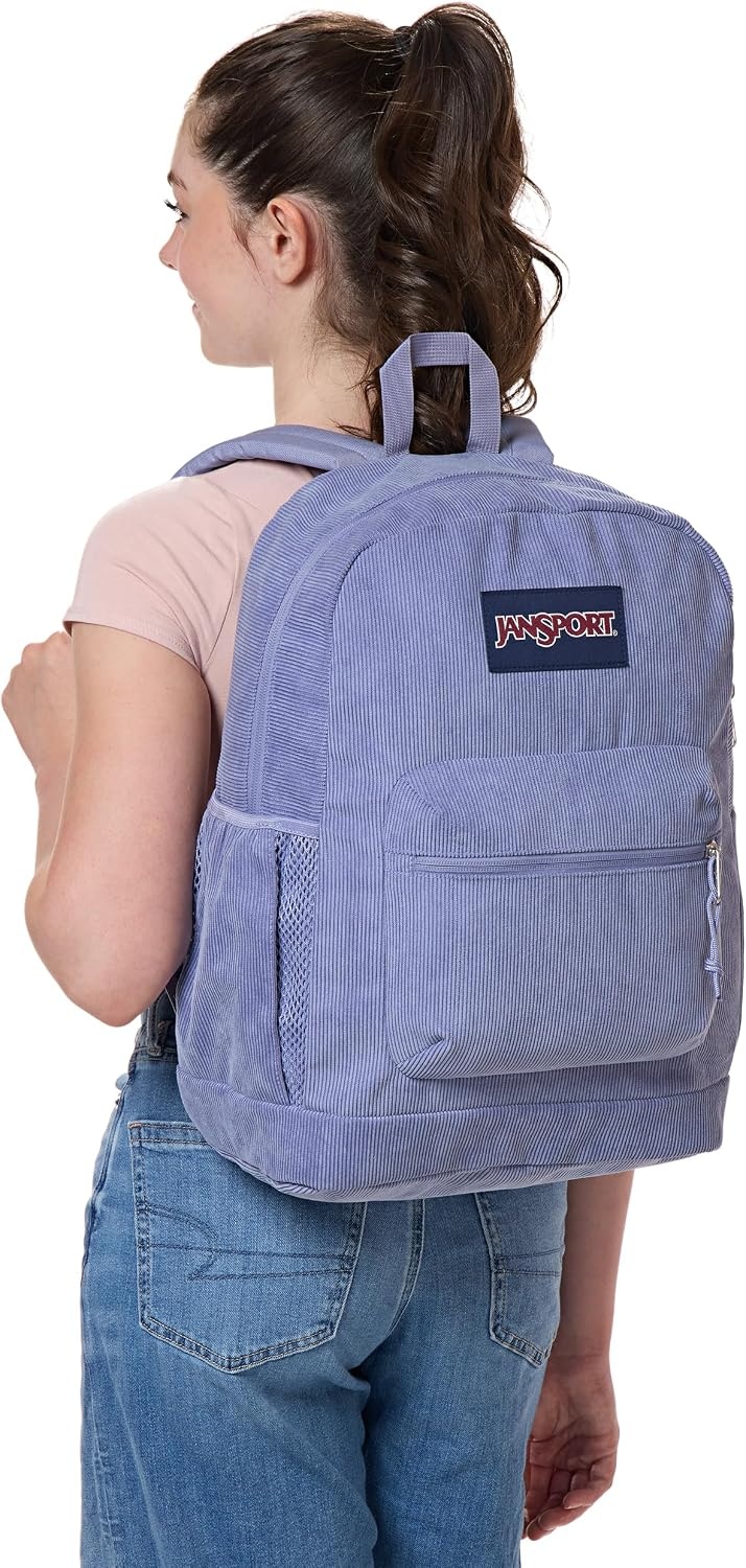image:imageJanSport Cross Town Plus Remix Backpack Padded Back Panel Laptop Sleeve and Front Pocket Organizer Travertine CorduroyLavender Ash Corduroy