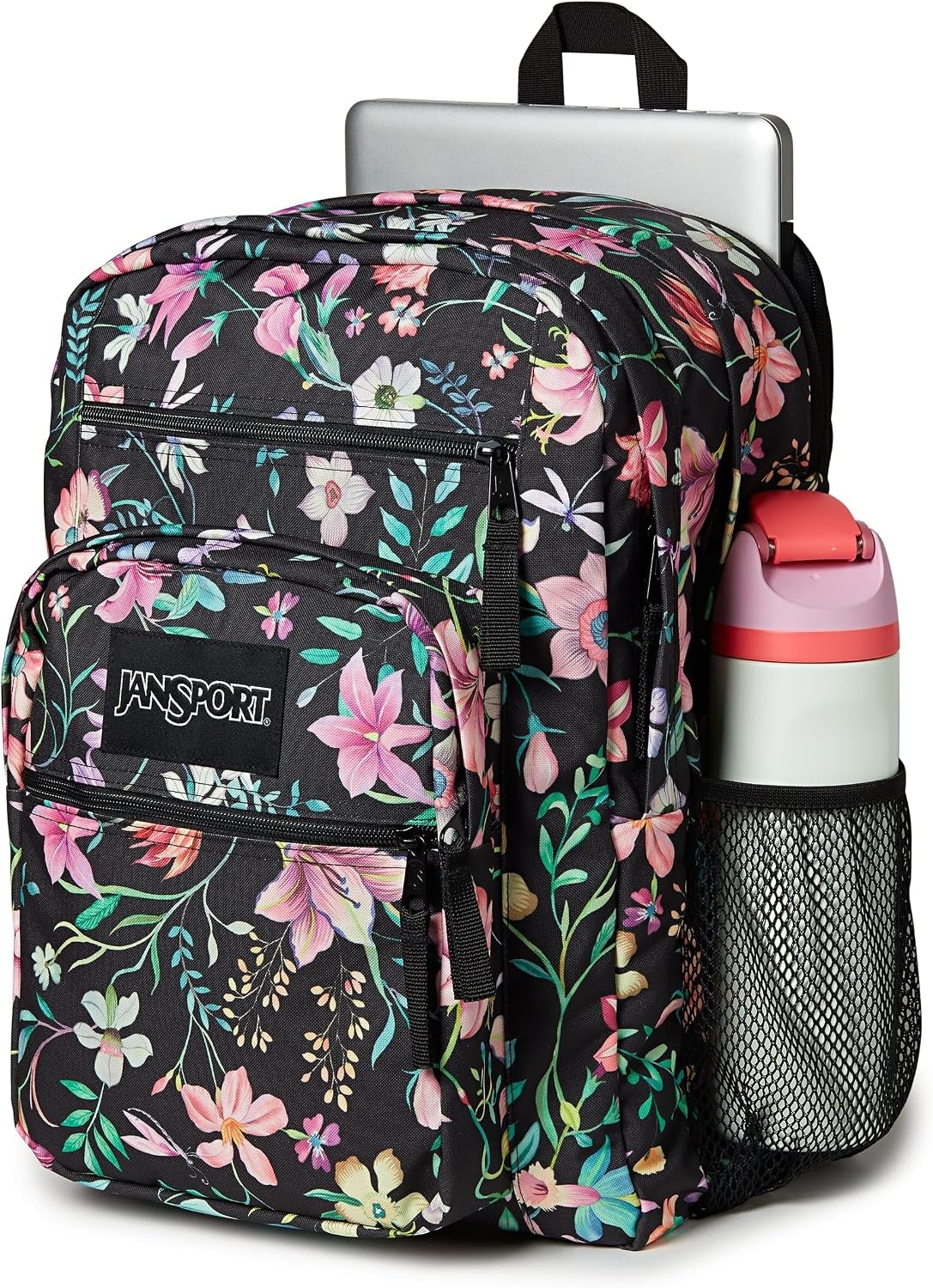 image:imageJanSport Laptop Backpack Computer Bag with 2 Compartments Ergonomic Shoulder Straps 15 Laptop Sleeve Haul Handle Fluttering FieldsFlora Aura Black
