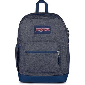 JanSport Cross Town Plus Remix Backpack – Padded Back Panel, Laptop Sleeve, and Front Pocket Organizer – Travertine Corduroy(Indigo Denim)