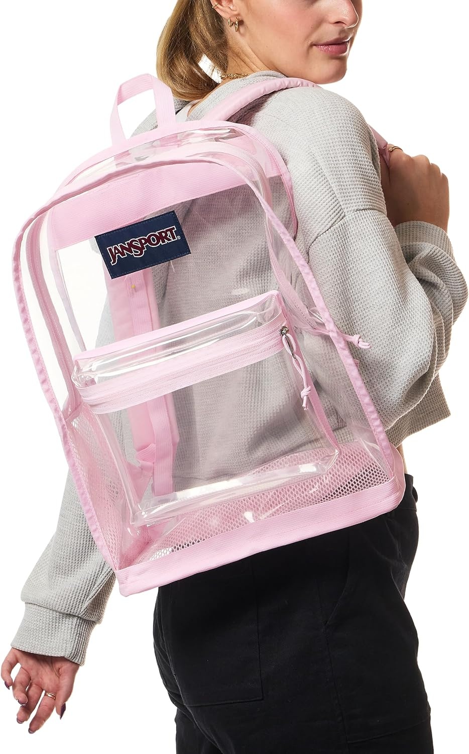 image:imageJanSport 255L Clear Pack Large Transparent Mesh Bottom ClearPink Ice