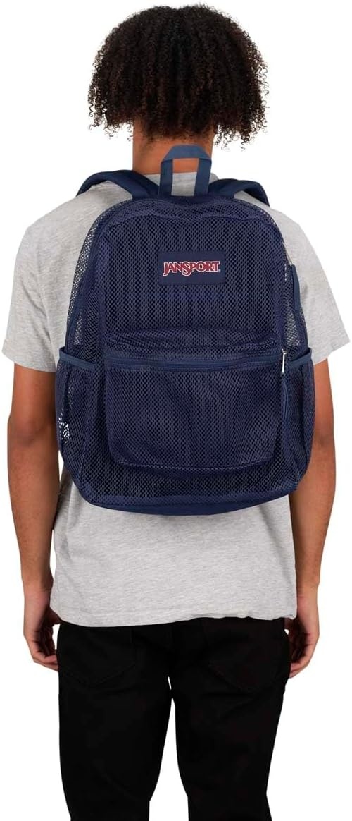 image:imageJanSport Eco Mesh Backpack Red Tape 17 x 125 x 6 Large SemiTransparent Bag for Adults with Laptop Sleeve Padded Back Panel BlackNavy