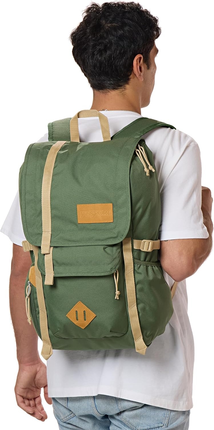 image:imageJanSport Hatchet Backpack 15inch Padded Laptop Compartment Dual Water Bottle Pockets Side Compression Straps NavyCargo Green