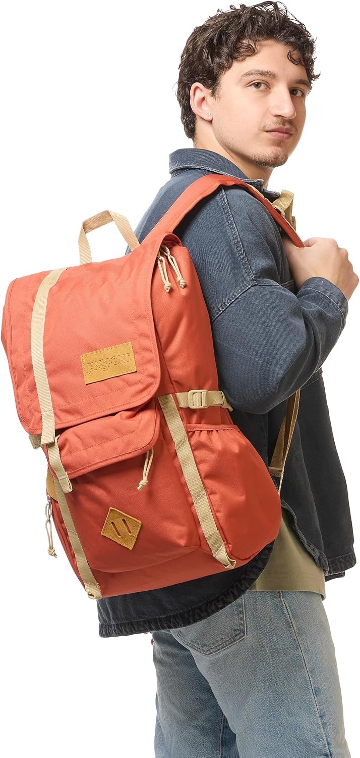 image:imageJanSport Hatchet Backpack 15inch Padded Laptop Compartment Dual Water Bottle Pockets Side Compression Straps NavyDune Red