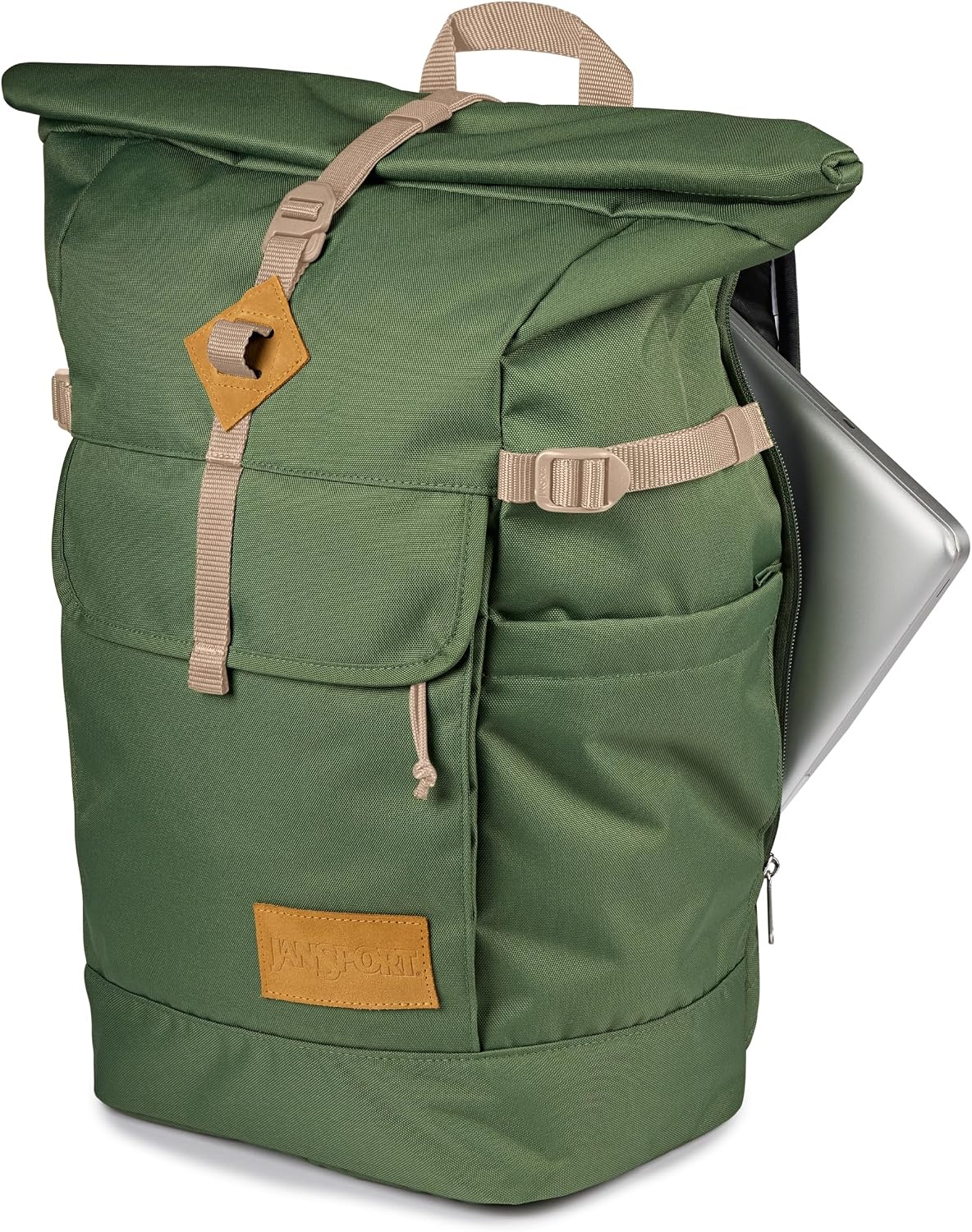 image:imageJanSport Hatchet Rolltop Backpack 17inch Padded Laptop Sleeve Spacious Main Compartment Dual Water Bottle Pockets NavyCargo Green