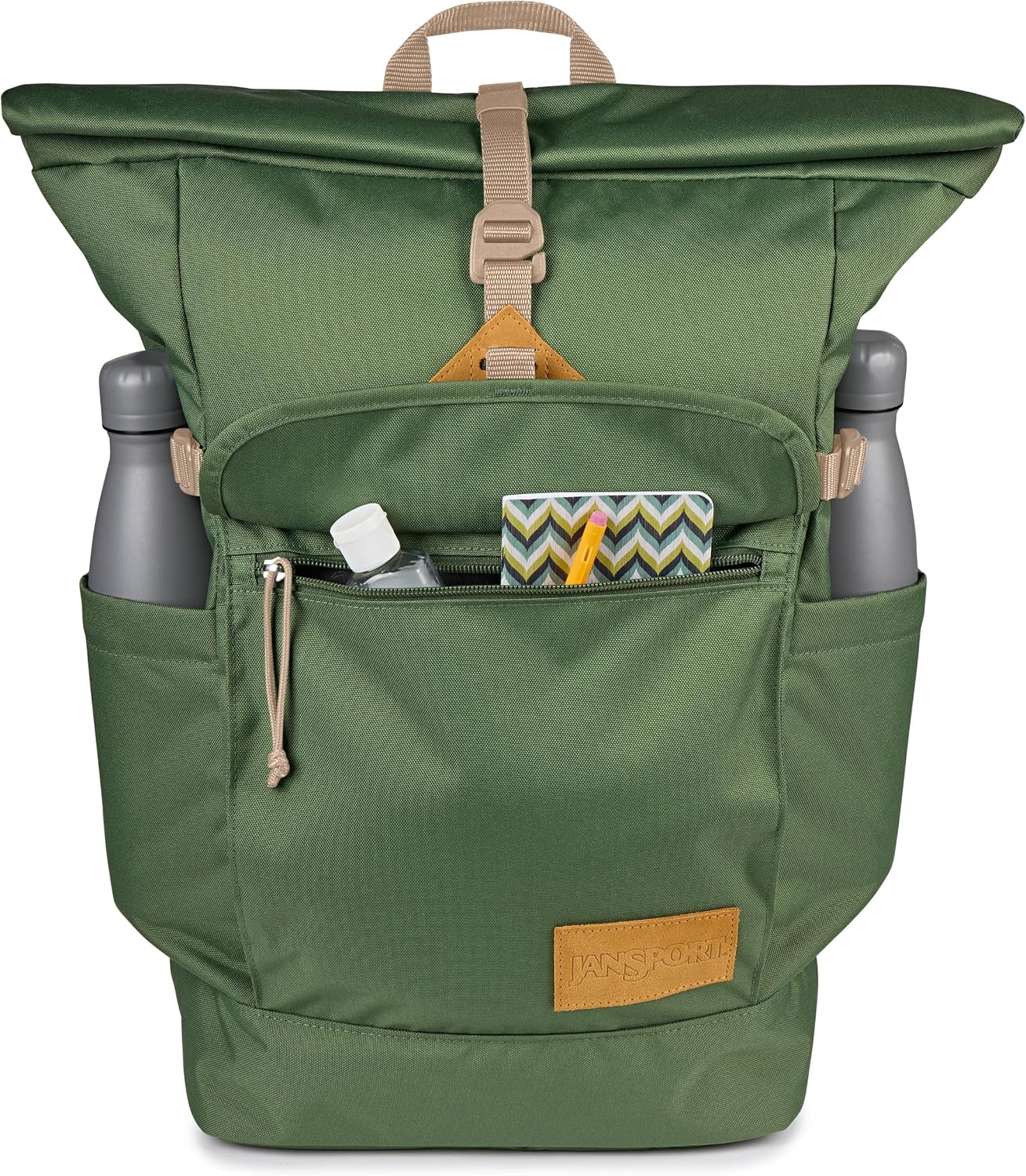 image:imageJanSport Hatchet Rolltop Backpack 17inch Padded Laptop Sleeve Spacious Main Compartment Dual Water Bottle Pockets NavyCargo Green