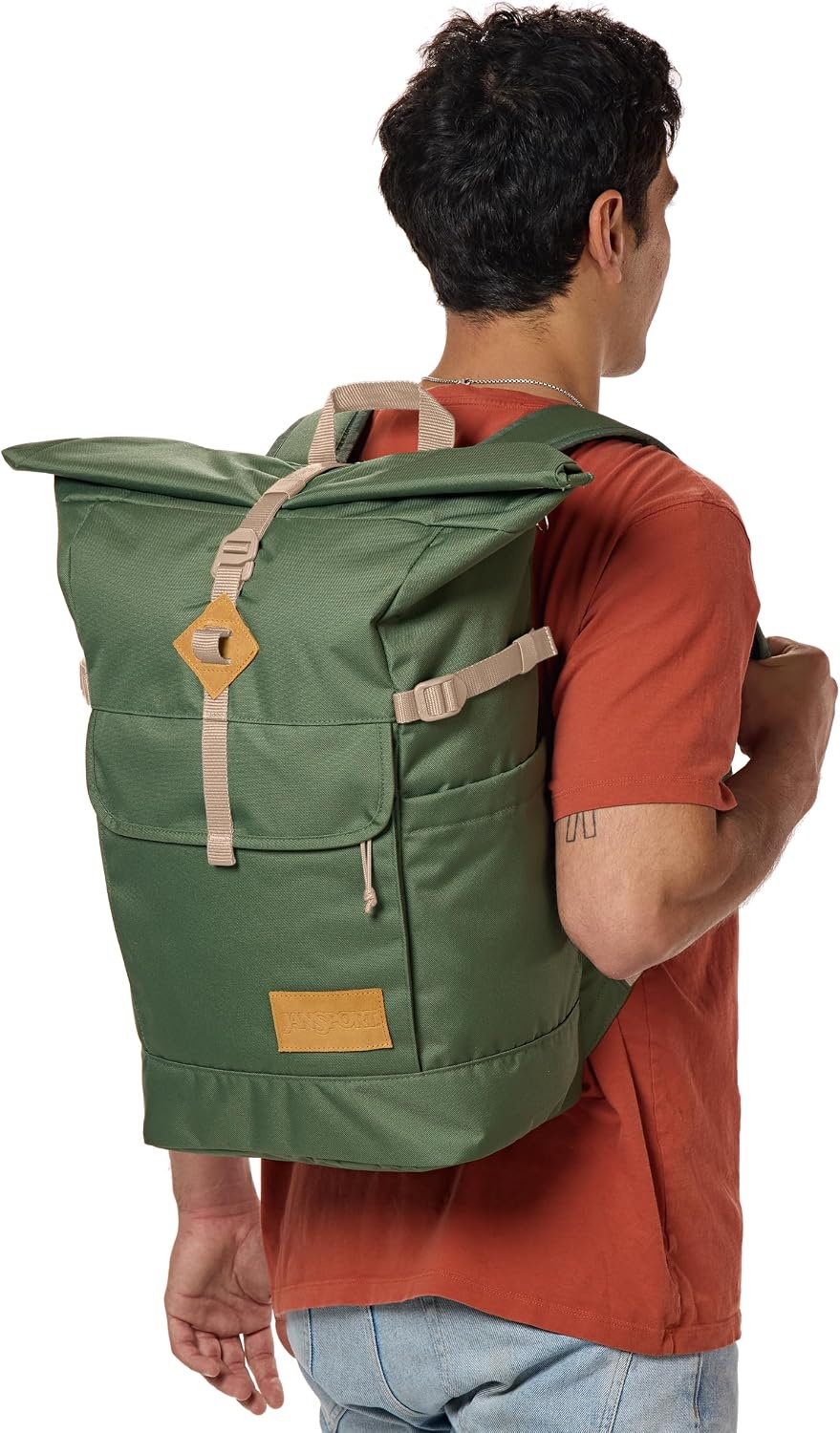 image:imageJanSport Hatchet Rolltop Backpack 17inch Padded Laptop Sleeve Spacious Main Compartment Dual Water Bottle Pockets NavyCargo Green