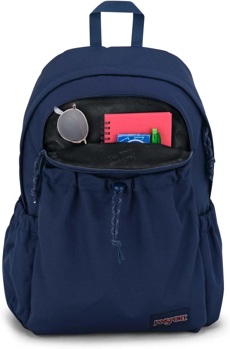 image:imageJanSport Lounge Pack Large Main Compartment Dual Water Bottle Pockets Front Drawcord Pocket Padded Laptop Sleeve NavyNavy