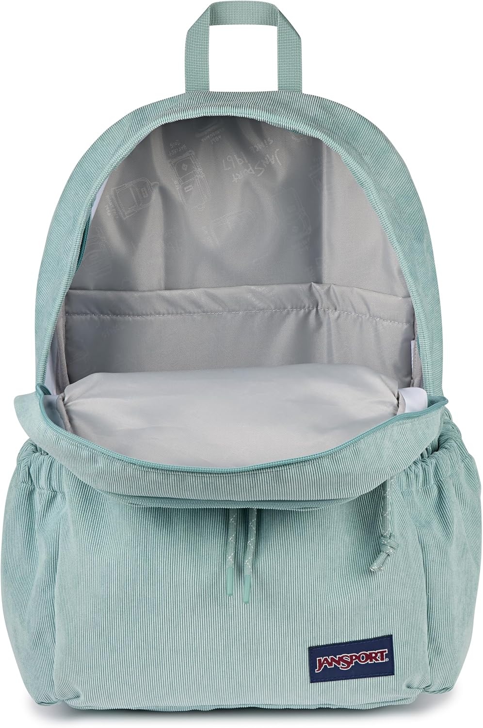 image:imageJanSport Lounge Pack FX Large Main Compartment Dual Water Bottle Pockets Front Drawcord Pocket Padded Laptop Sleeve Lavender Ash CorduroyFaded Sage Corduroy