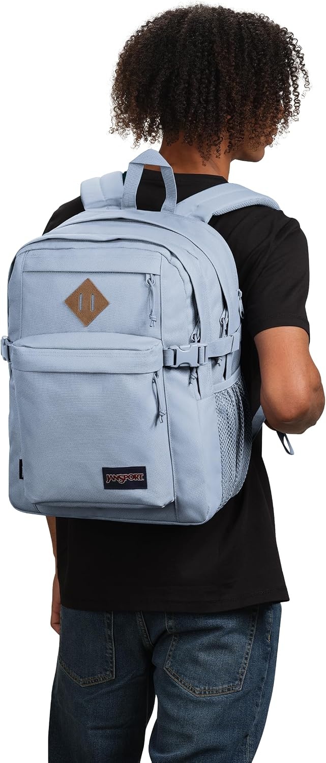 image:imageJanSport Main Campus FX Backpack Travel or Work Bag w 15Inch Laptop Pack with Leather Trim Lavender AshBlue Dusk