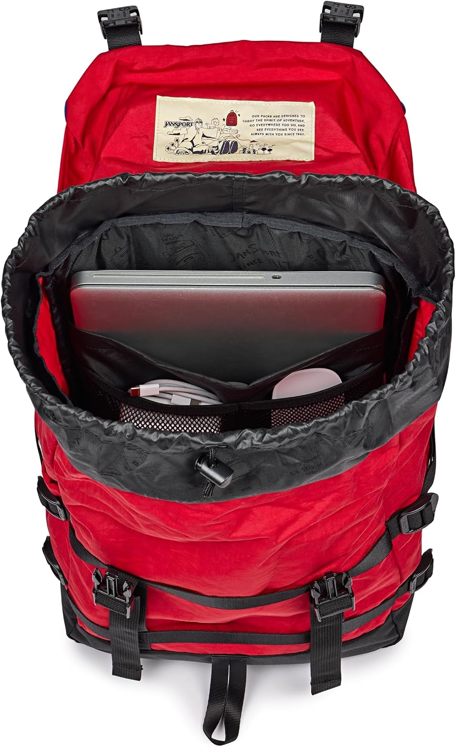image:imageJanSport Skip Pack Backpack 28L Capacity Fits 135 Laptop Large Main Compartment Side Water Bottle Pocket Ideal for Work amp Travel BlackRed Tape