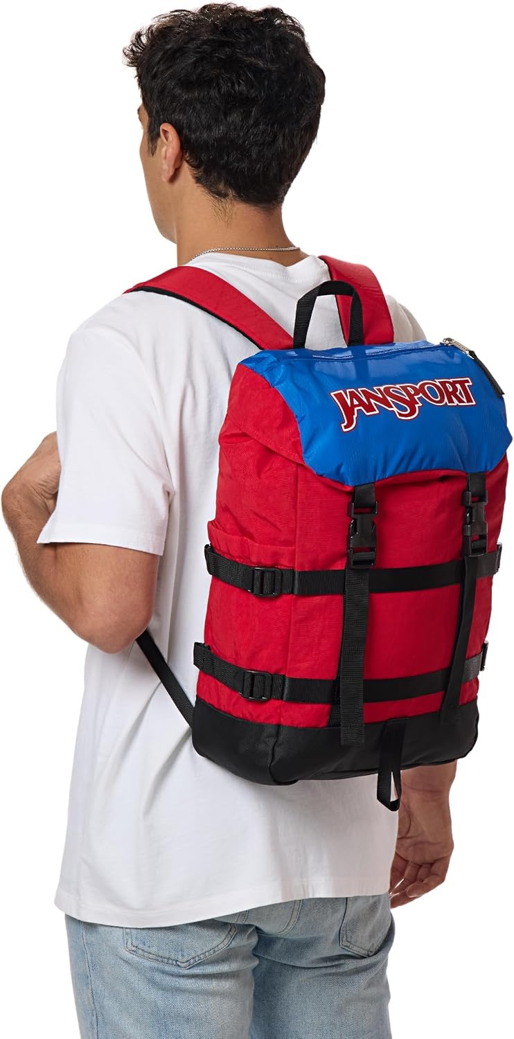 image:imageJanSport Skip Pack Backpack 28L Capacity Fits 135 Laptop Large Main Compartment Side Water Bottle Pocket Ideal for Work amp Travel BlackRed Tape