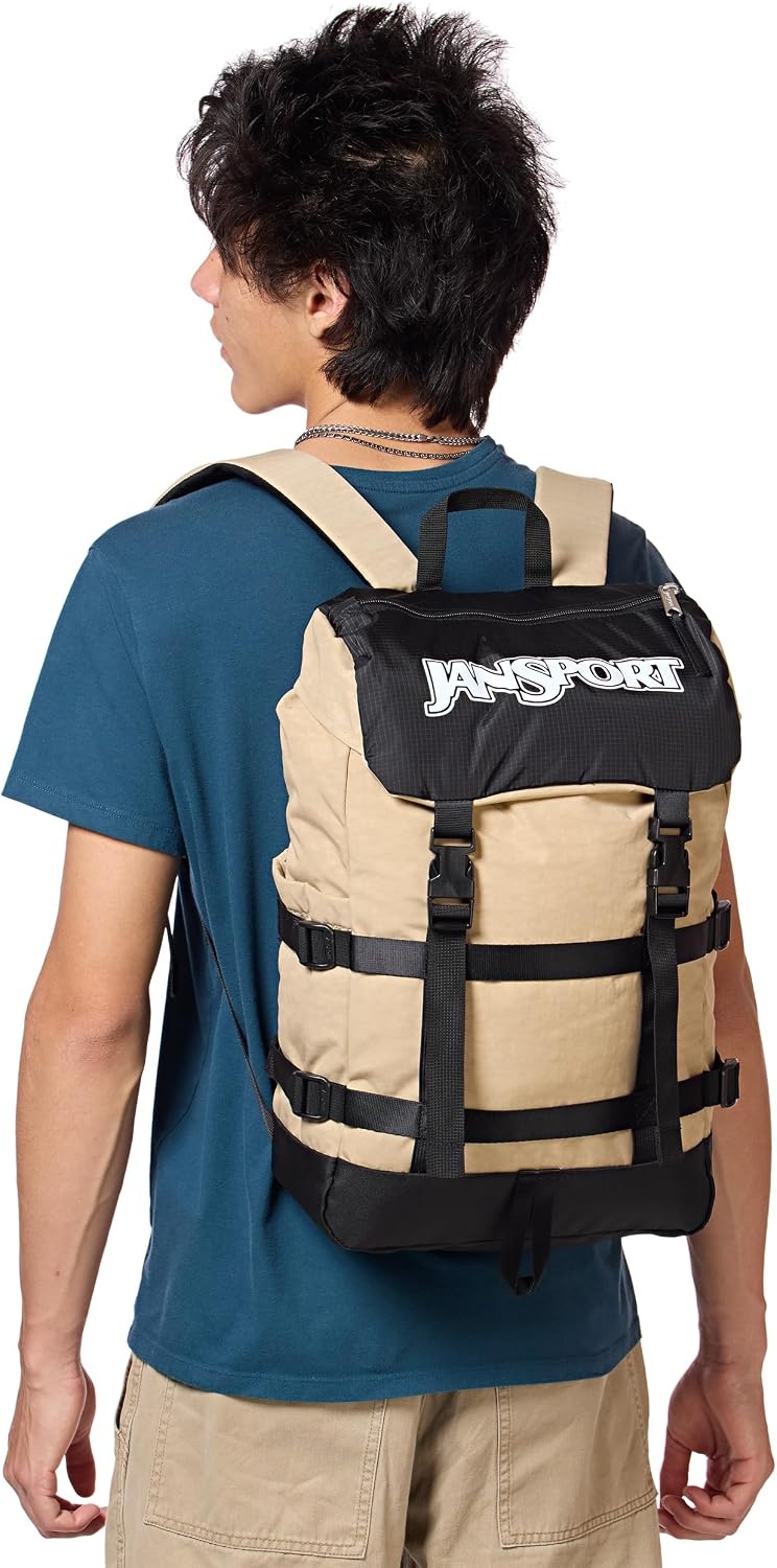 image:imageJanSport Skip Pack Backpack 28L Capacity Fits 135 Laptop Large Main Compartment Side Water Bottle Pocket Ideal for Work amp Travel BlackTravertine