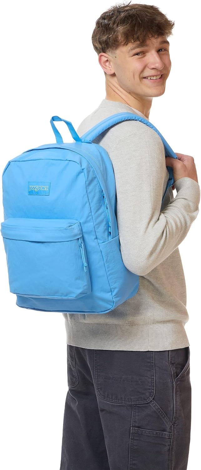 image:imageJanSport Superbreak Plus FX Backpack Work Travel or Laptop Bag with Water Bottle Pocket Oil Slick BlackAzul Blue