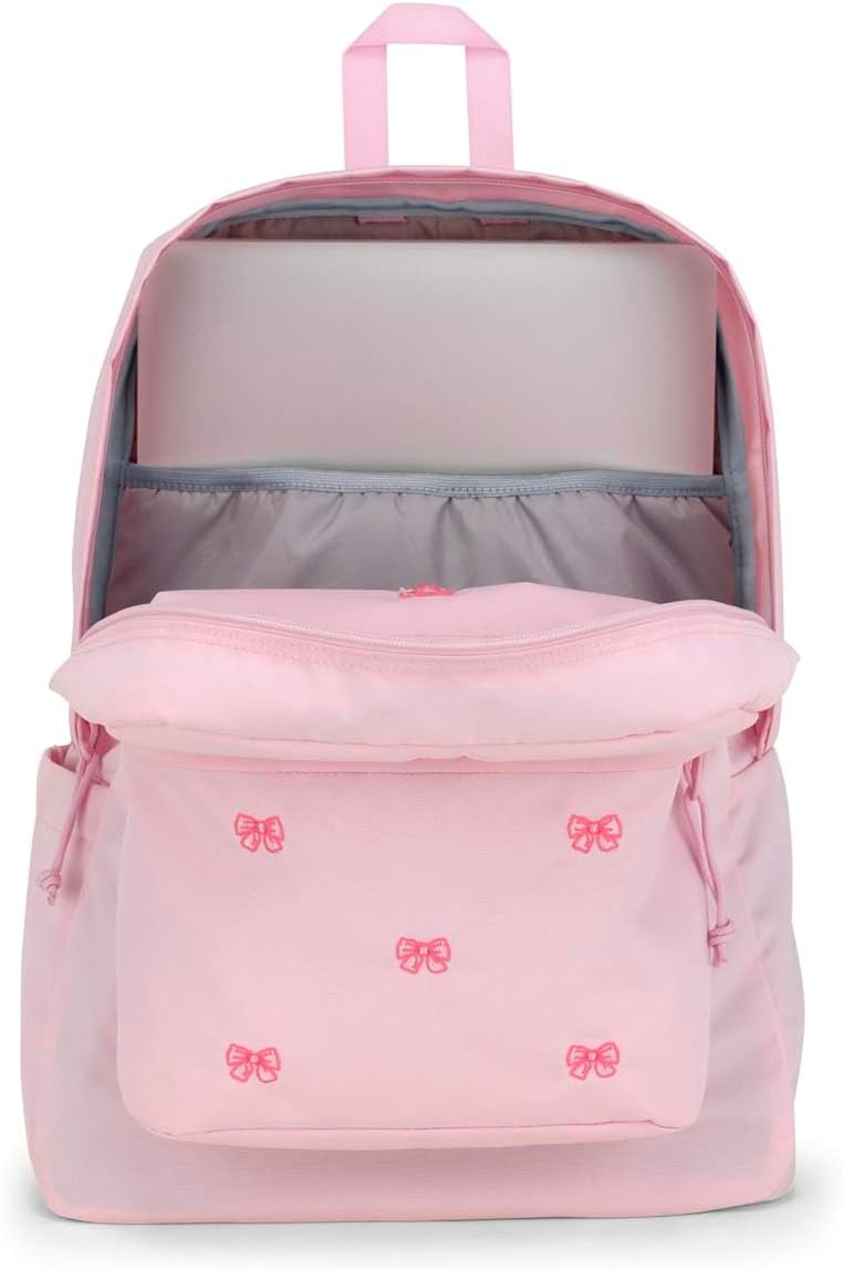 image:imageJanSport Superbreak Plus FX Backpack Work Travel or Laptop Bag with Water Bottle Pocket Oil Slick BlackEmbroidered Bows