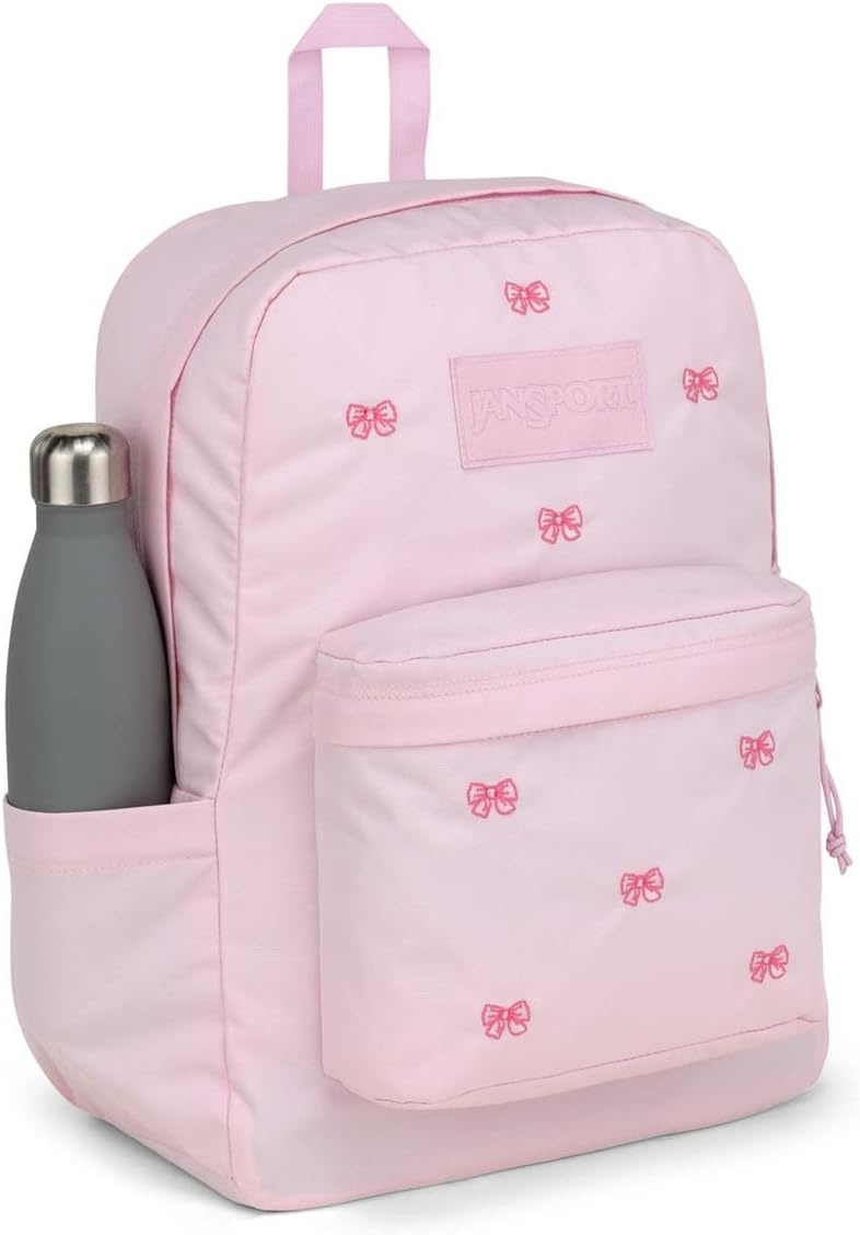 image:imageJanSport Superbreak Plus FX Backpack Work Travel or Laptop Bag with Water Bottle Pocket Oil Slick BlackEmbroidered Bows