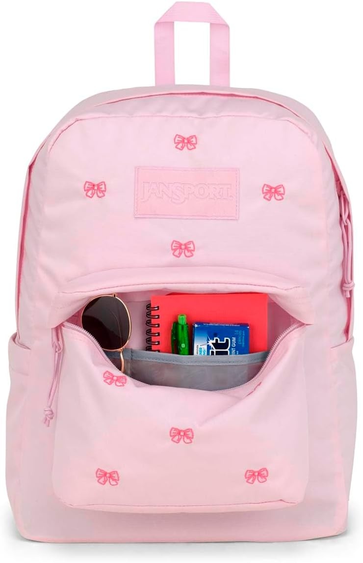 image:imageJanSport Superbreak Plus FX Backpack Work Travel or Laptop Bag with Water Bottle Pocket Oil Slick BlackEmbroidered Bows
