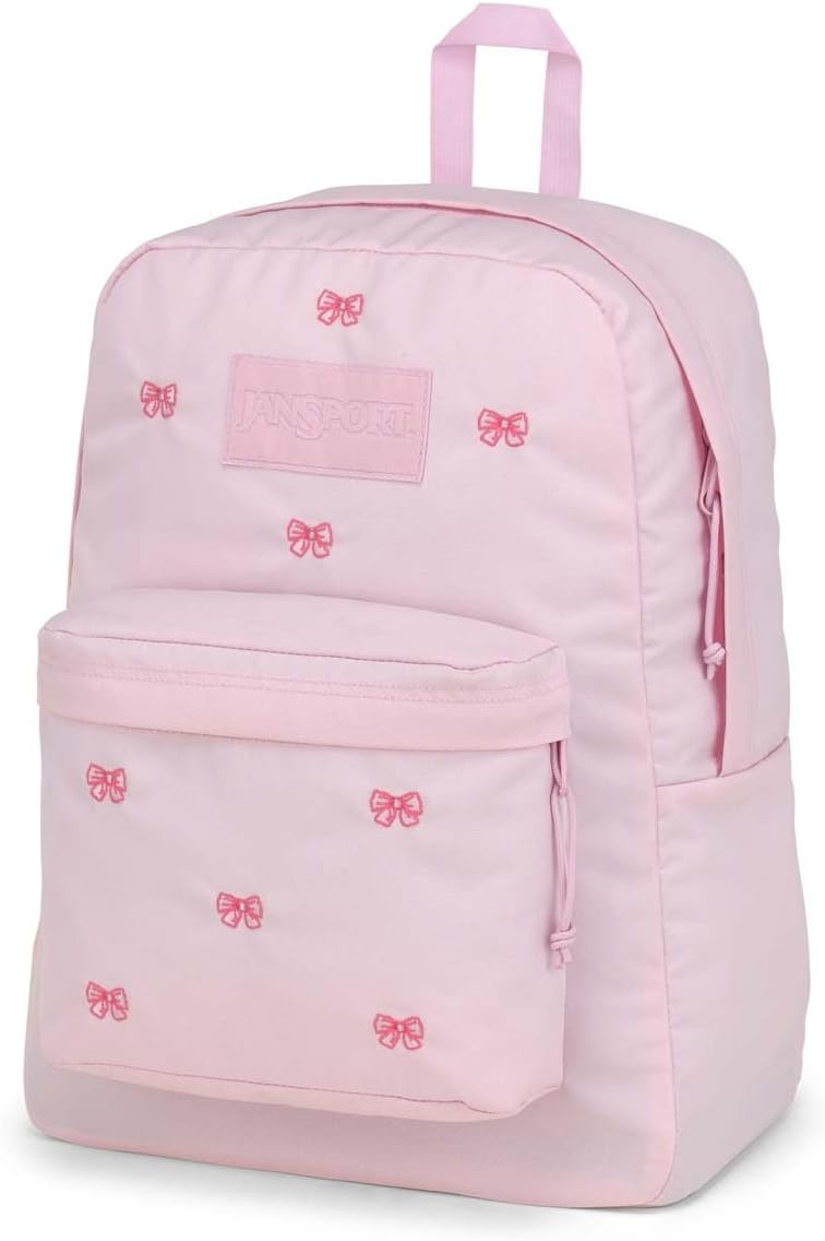 image:imageJanSport Superbreak Plus FX Backpack Work Travel or Laptop Bag with Water Bottle Pocket Oil Slick BlackEmbroidered Bows