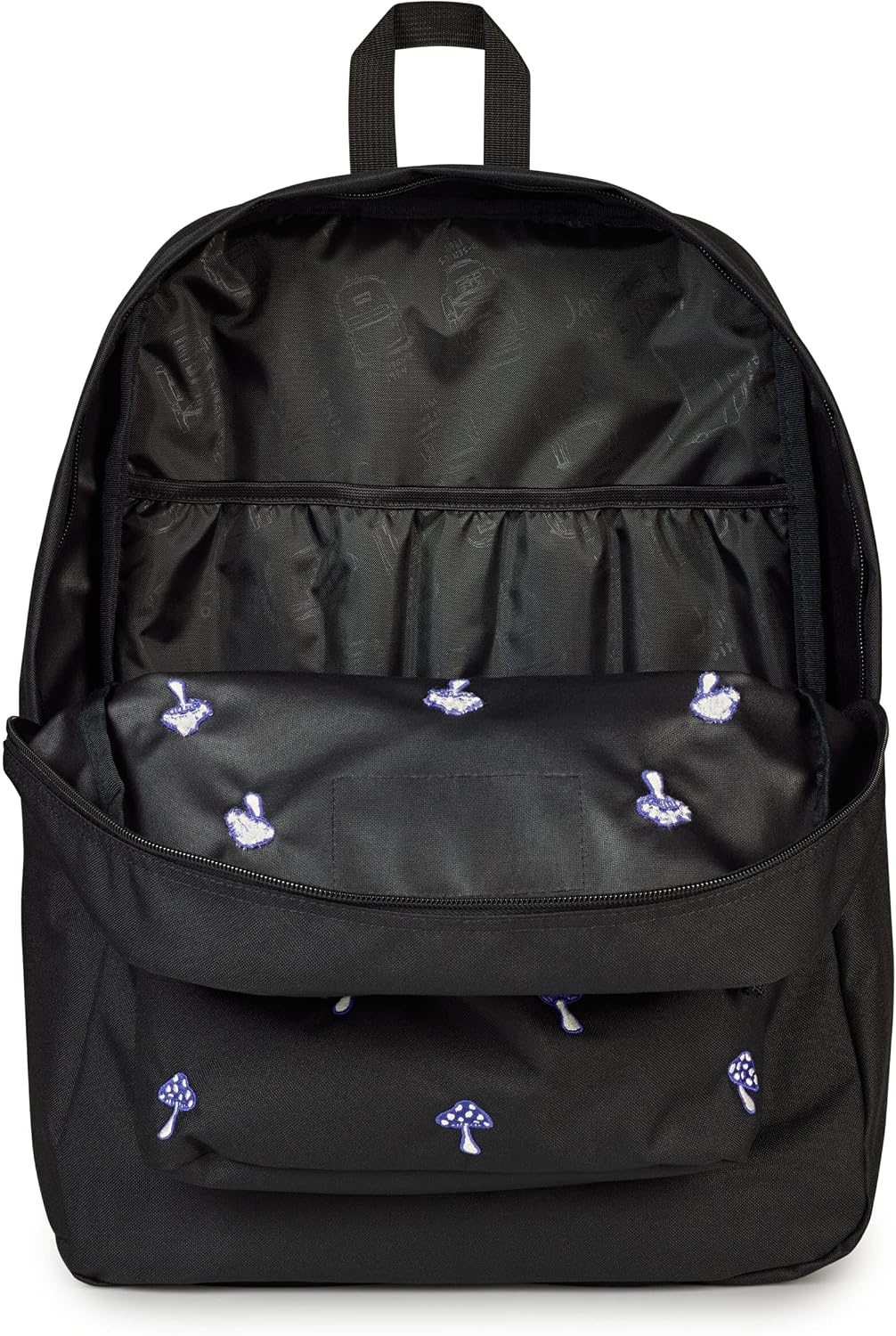 image:imageJanSport Superbreak Plus FX Backpack Work Travel or Laptop Bag with Water Bottle Pocket Oil Slick BlackEmbroidered Shrooms