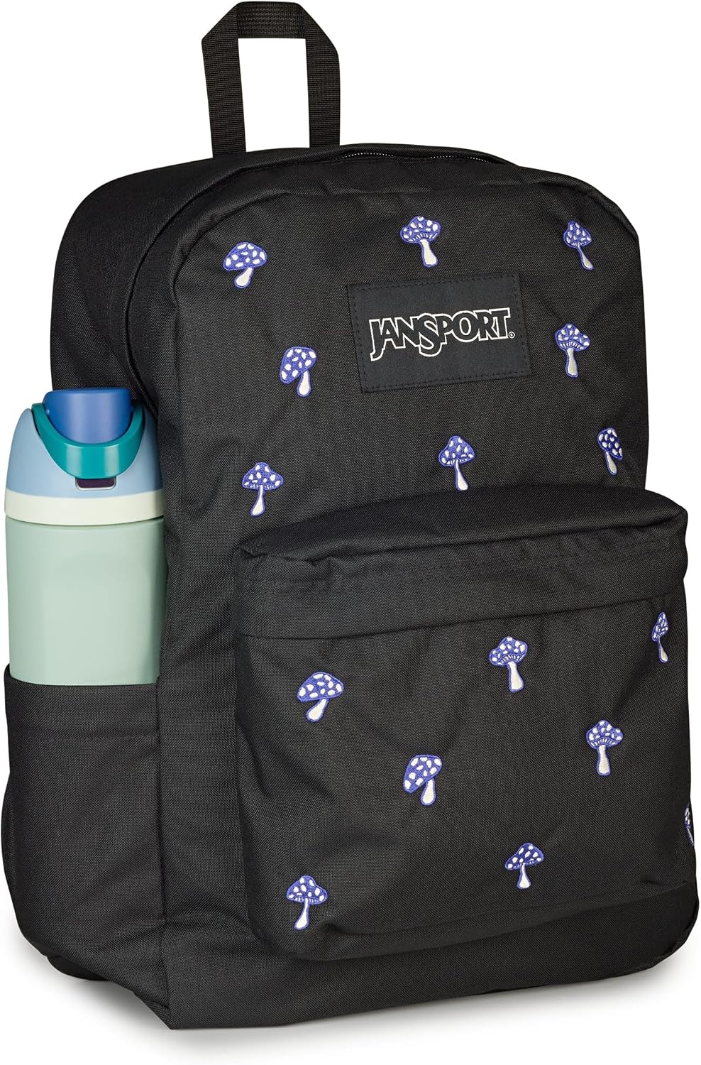 image:imageJanSport Superbreak Plus FX Backpack Work Travel or Laptop Bag with Water Bottle Pocket Oil Slick BlackEmbroidered Shrooms