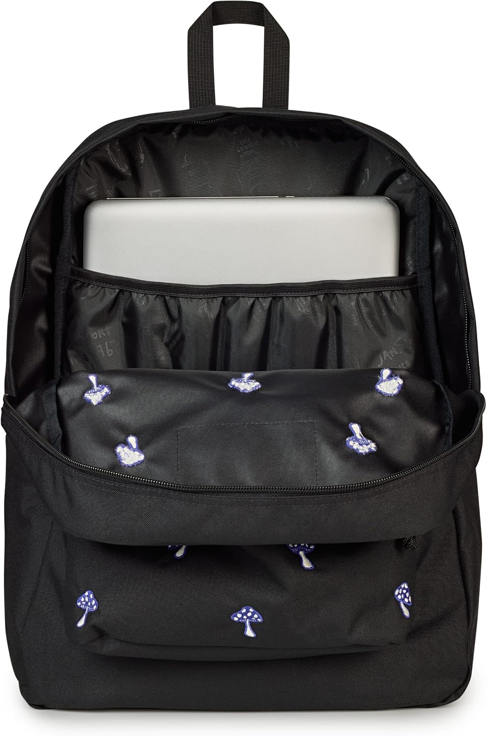 image:imageJanSport Superbreak Plus FX Backpack Work Travel or Laptop Bag with Water Bottle Pocket Oil Slick BlackEmbroidered Shrooms