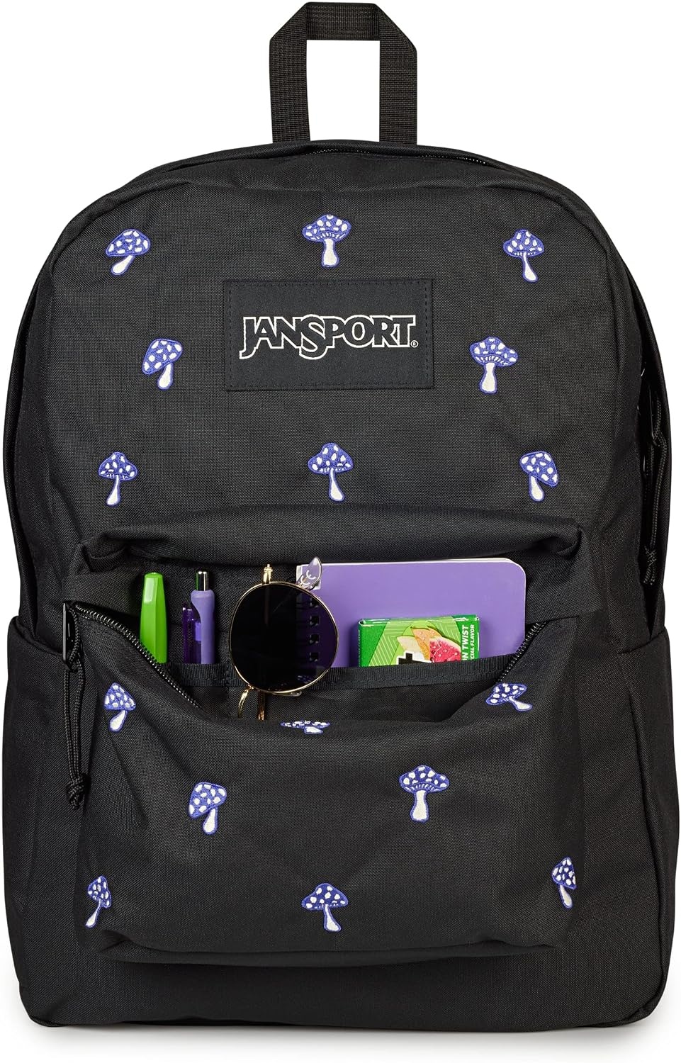 image:imageJanSport Superbreak Plus FX Backpack Work Travel or Laptop Bag with Water Bottle Pocket Oil Slick BlackEmbroidered Shrooms