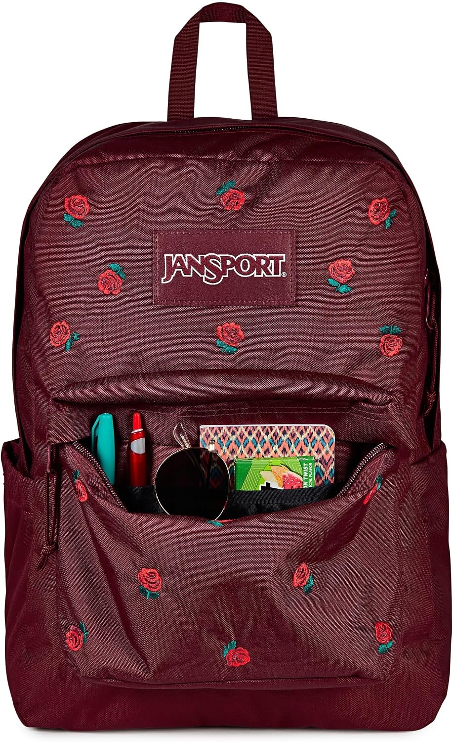 image:imageJanSport Superbreak Plus FX Backpack Work Travel or Laptop Bag with Water Bottle Pocket Oil Slick BlackJust a Rose Emb Cherry LacquerGrnRed